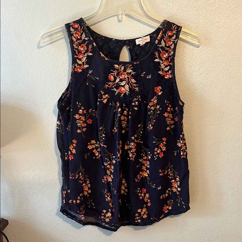 Floral Sleeveless Top - Navy